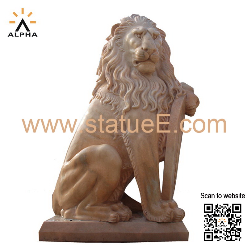 Lion holding shield statue